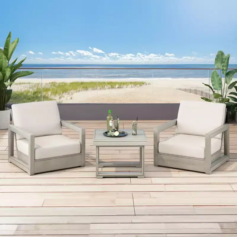 Christopher Knight Home Errol Contemporary Outdoor Acacia Wood 3 Piece Chat Set with Cushions