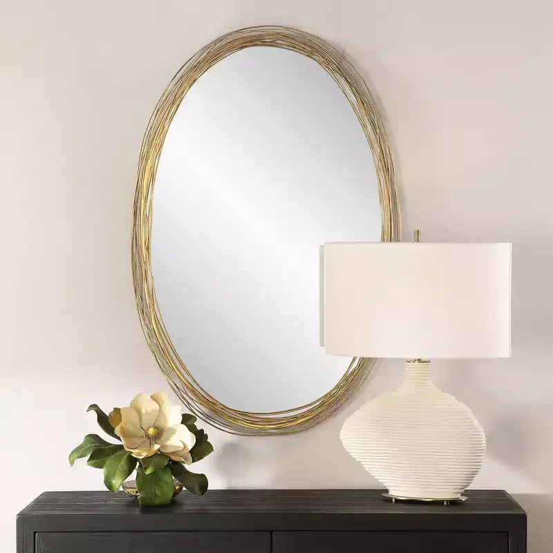 Gillian Antiqued Brushed Gold 26 x 39 Wall Mirror