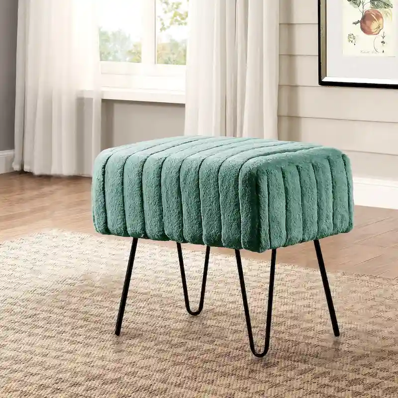 Faux Fur Ottoman Bench, Striped, 1-Person