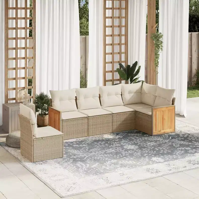 vidaXL 6 Piece Patio Sofa Set with Cushions Poly Rattan, Modular Outdoor Sectional, Multiple Colors/Models