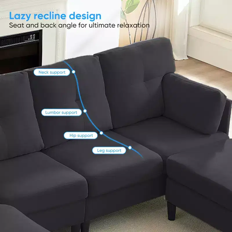 Mjkone Modular Convertible Sectional Sofa Couch, Upholstered Comfy Fabric 4-Seater Sofa with Movable Ottomans