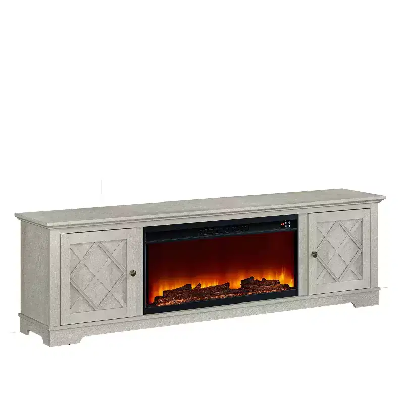 78 Farmhouse TV Stand for TVs up to 80 with Electric Fireplace Off-White - Festivo