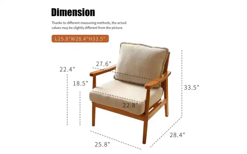 Modern Accent Chair with Solid Wood Frame and Plush Fabric Cushion
