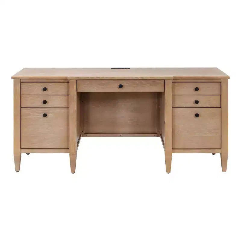 Modern Wood Credenza and Hutch Laurel Collection Light Brown - Martin Furniture: Wire Brushed, Arched Panels