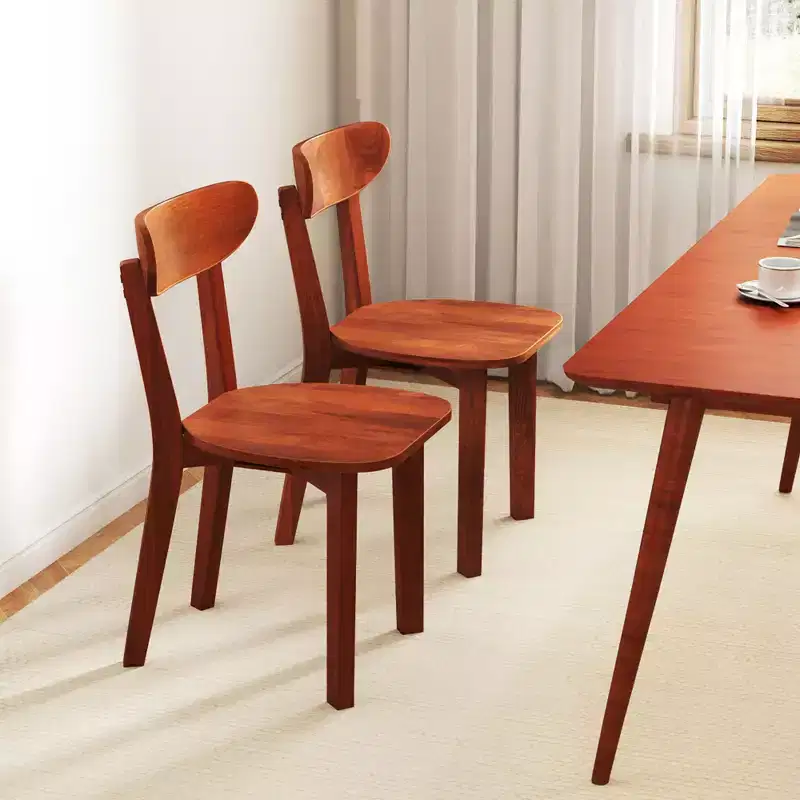 Solid Wood Dining Chair w/ Curved Backrest & Rubber Wood Frame