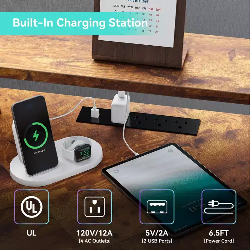 L-shaped desk with LED lighting and power outlets, computer desk with monitor mount, suitable for home offices, home office desk