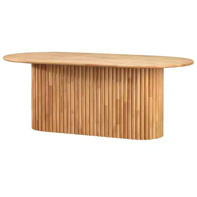 Modern Oval Solid Wood Dining Table, Natural - Seats 6