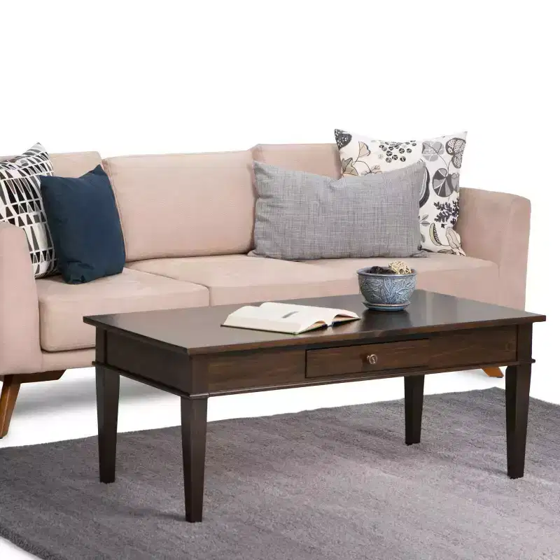 44 Sterling Solid Wood Coffee Table with Drawer, Lacquered Finish - WyndenHall