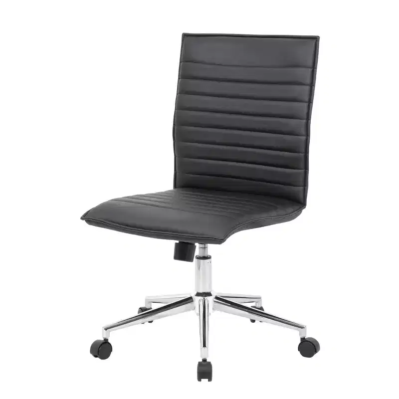 Armless Task Chair Black Vinyl, Adjustable Height with Spring Tilt Mechanism