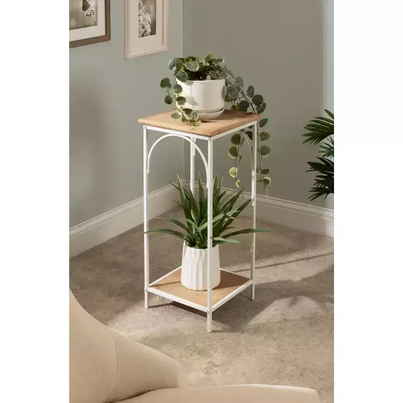 Square MDF Tea Table 12x12x26 Rustic Brown and White