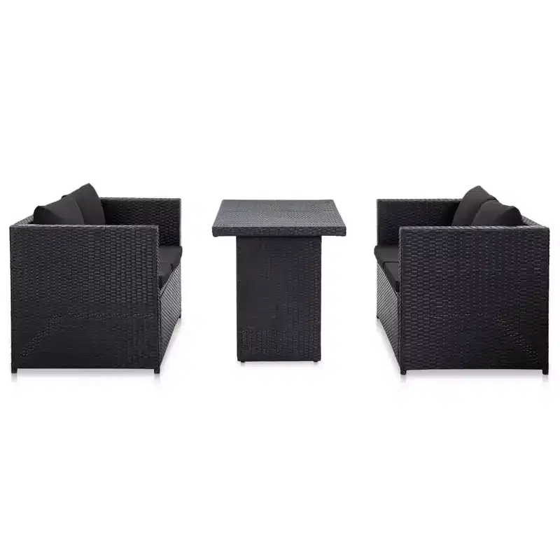 vidaXL - 3 Piece Poly Rattan Patio Lounge Set with Cushions, Black - Weather-Resistant, Outdoor Sofa Set with Sturdy Steel Frame and Easy to Clean