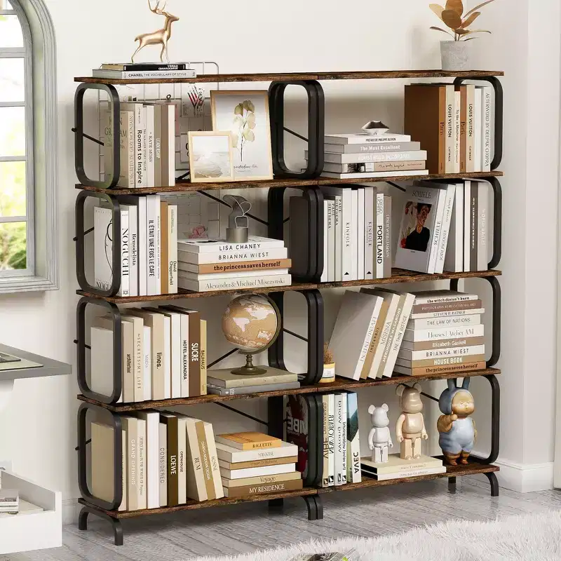 Industrial Bookshelf, Storage Shelves with 8 Open Shelves, Tall Bookcase for Books and CDs, Storage Organizer for Living Room, Hallway