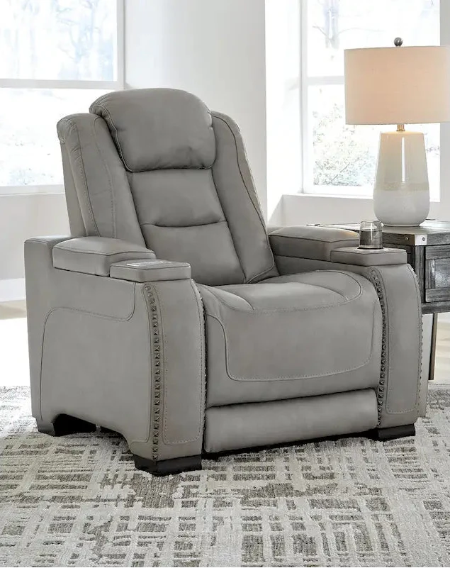 Contemporary Power Recliner with Adjustable Headrest, Dove Gray