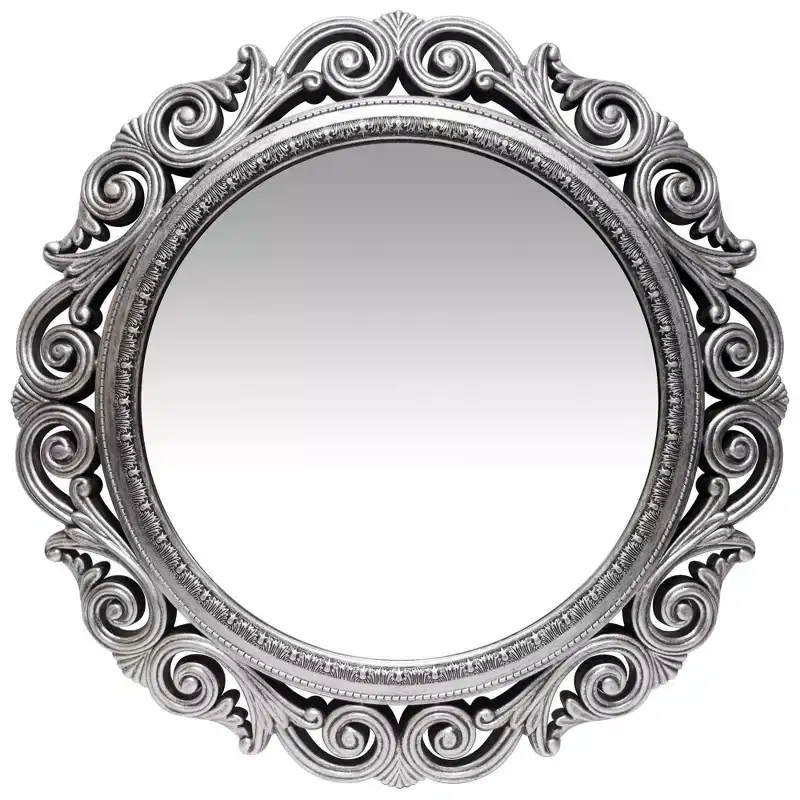 22" Round Wall Mirror Antique Silver - : Romanesque Style, No Assembly Required