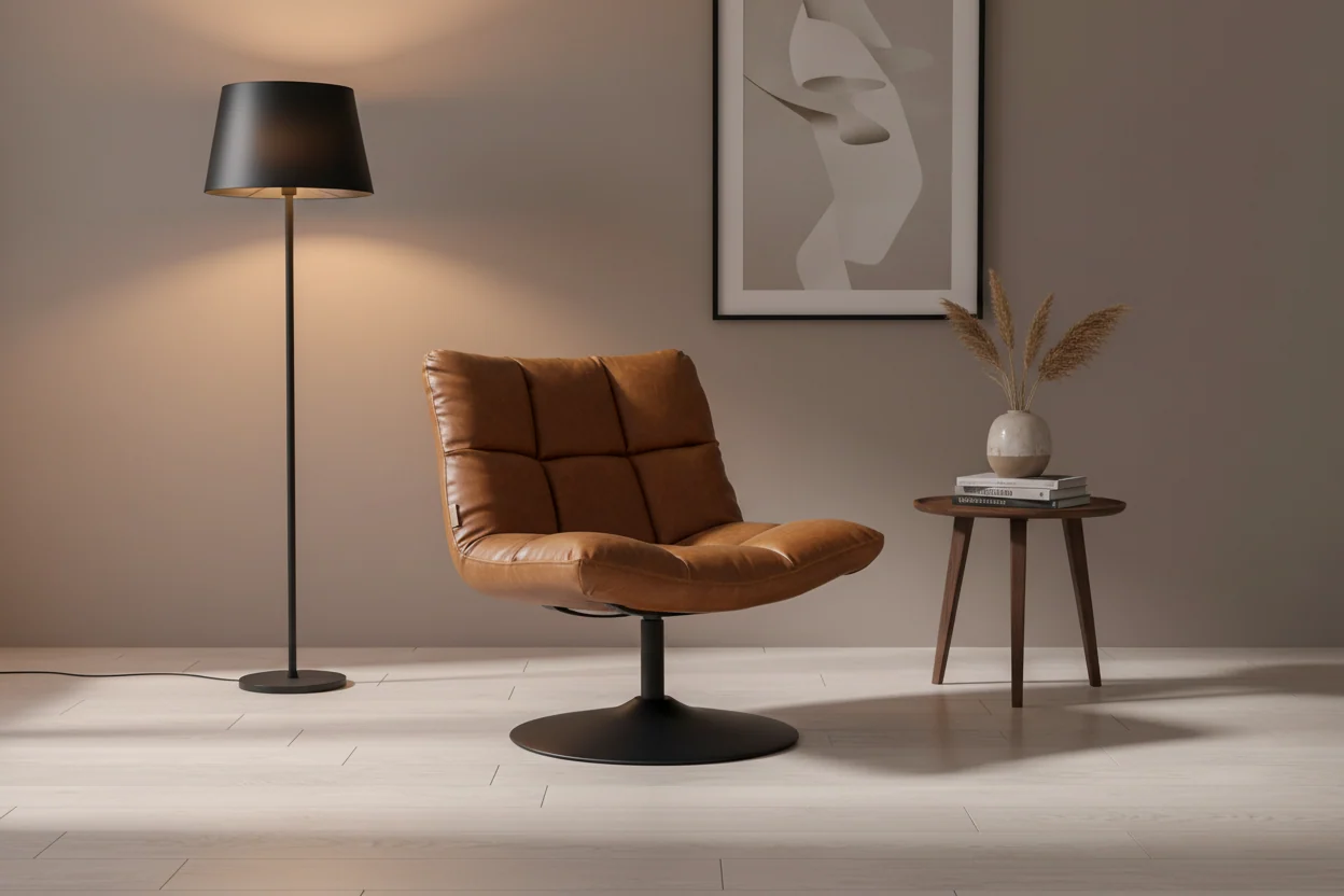 Brown Vintage Faux Leather Swivel Pedestal Accent Lounge Chair