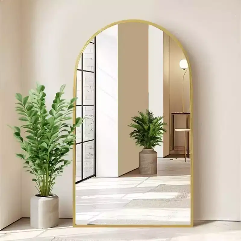67 inch Full Length Arched Floor Mirror with Aluminum Alloy Frame, Gold