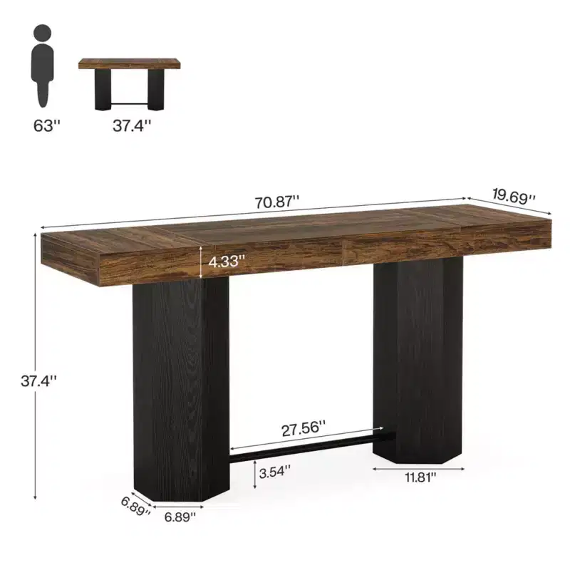 GDFStudio Joyce Modern 71 Woodgrain Bar Height Table