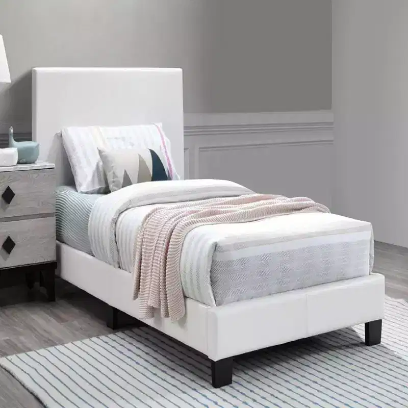 Poplar Wood & MDF Queen Bed with Faux Leather Upholstered Headboard 43''H x 83''W White