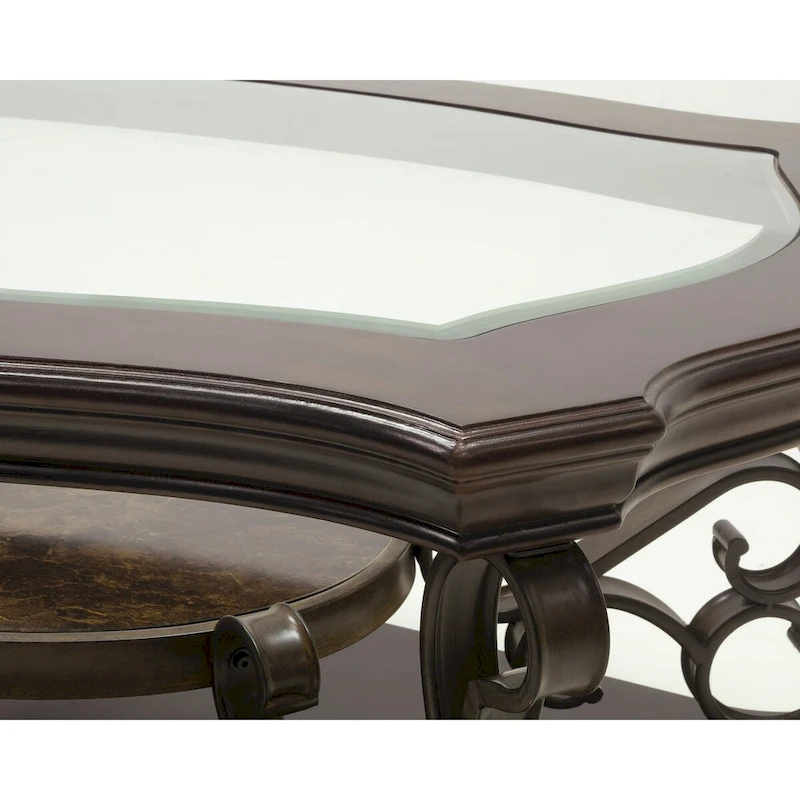 Traditional Tempered Glass Top Table Set with Coffee Table, Console Table, End Table, and Retro Metal Legs