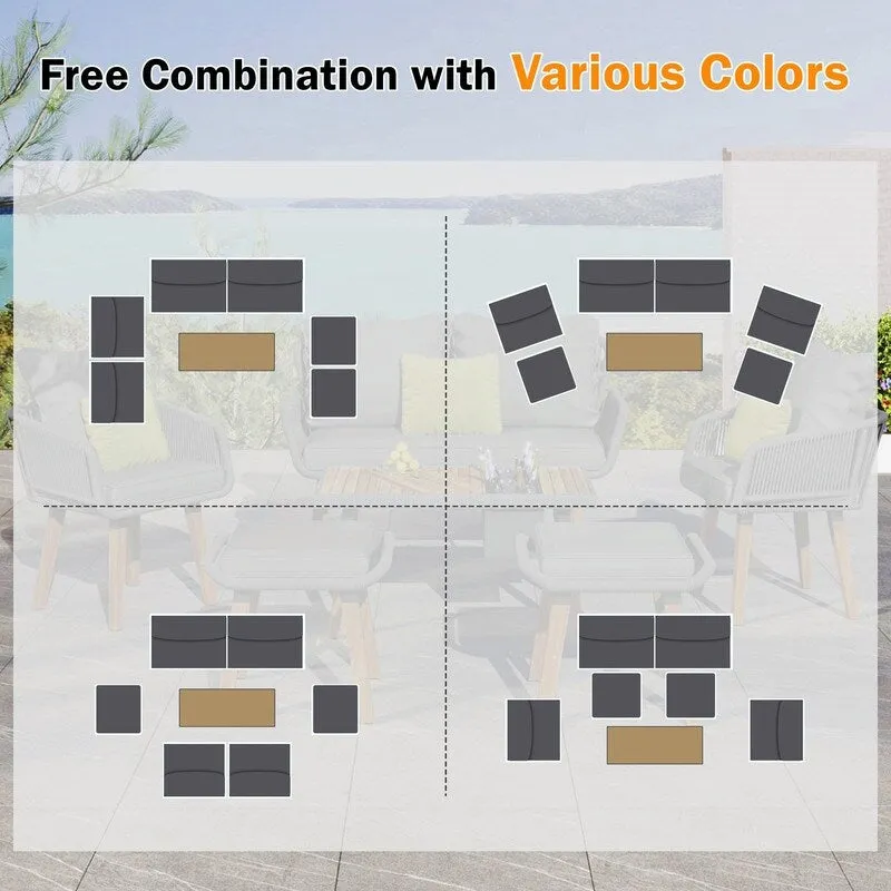 6-Piece Rope Patio Furniture Set with Acacia Wood Cool Bar Table