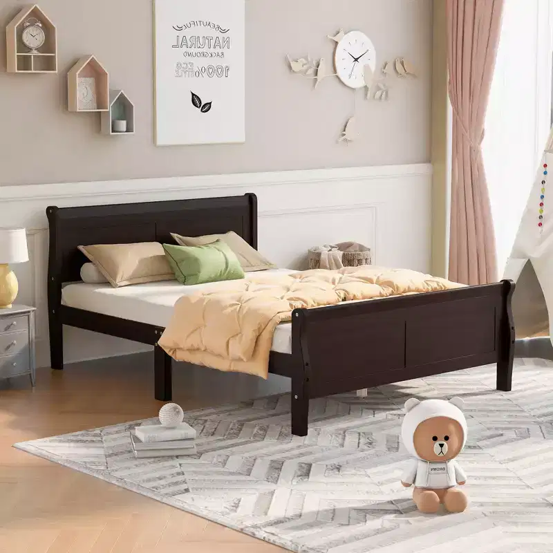 FAMYYT Queen Size Wood Platform Bed With Headboard, Easy Assembly, Espresso