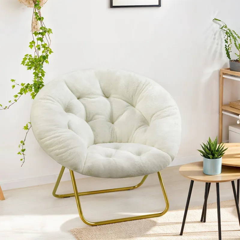Foldable Saucer Chair with Faux Fur Cushion