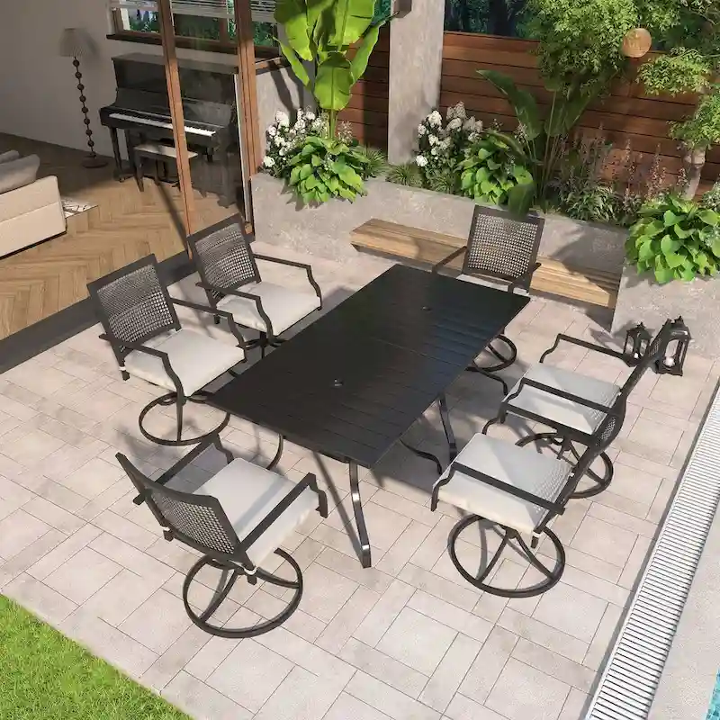 Steel square dining table with chair (set of 6)