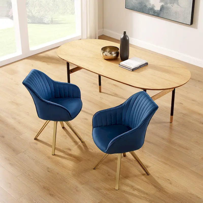 Art Leon Set of 2 Velvet Swivel Dining Chair with Golden Legs