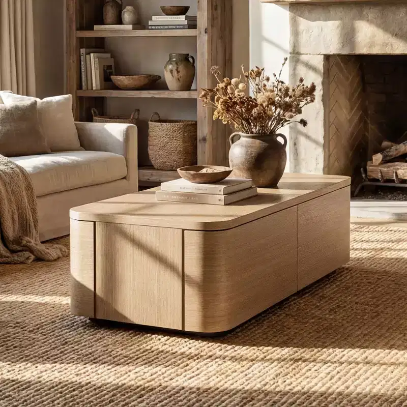 Homsee 4-Drawer Coffee Table with Storage  Modern Accent Table for Living Room, Light Oak Finish