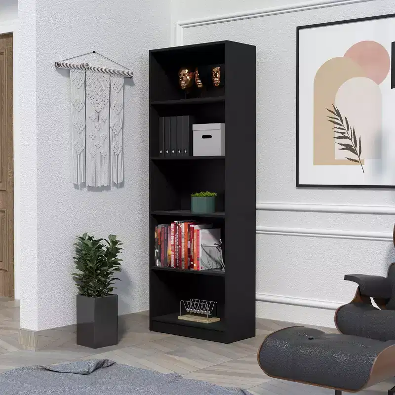 Okak Minimalism Bookshelf, Display Case with 5 Open Shelves, Freestanding Storage Organizer for Living Room, Office