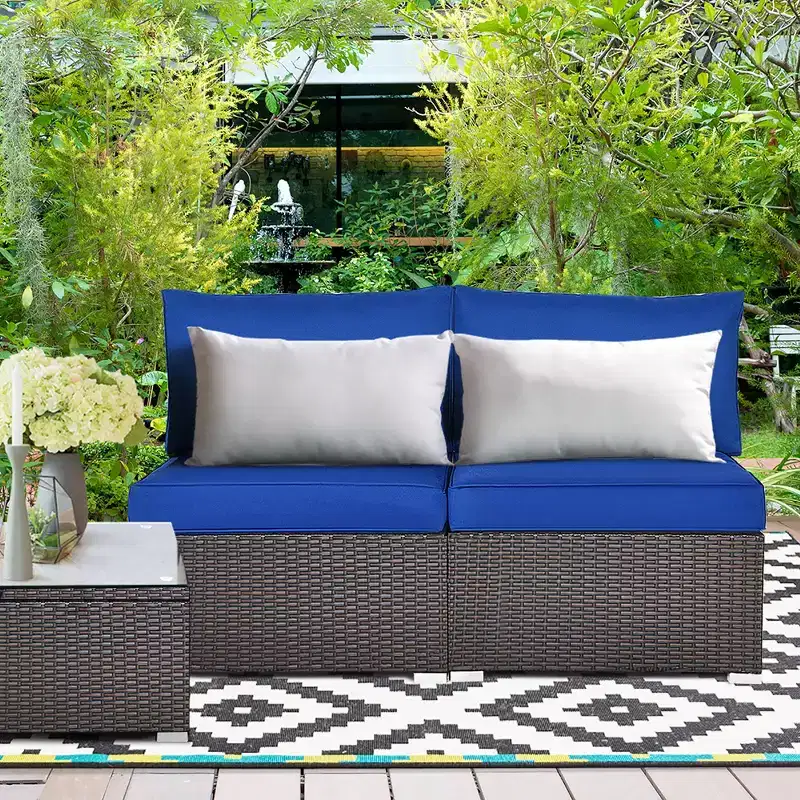 Costway 2PCS Patio Rattan Armless Sofa Sectional Furniture