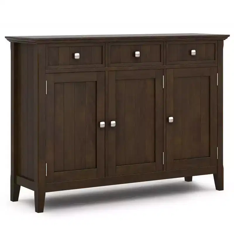 WyndenHall Normandy Wide Entryway Storage Cabinet Brunette Brown: Transitional Style, 3 Drawers, Pine Frame