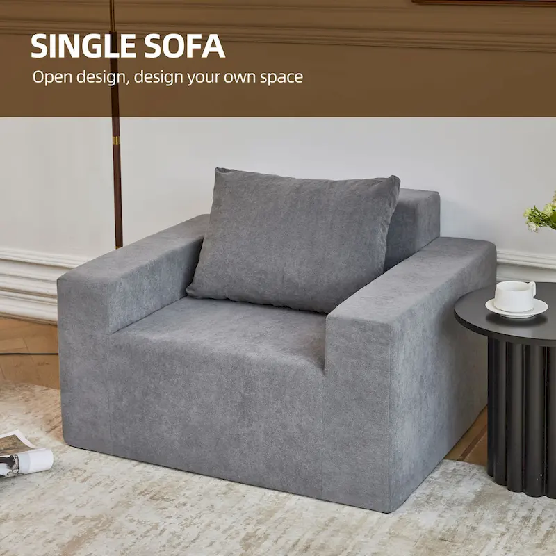Plain Grey Modern 40.2 Accent Chair with Pillow