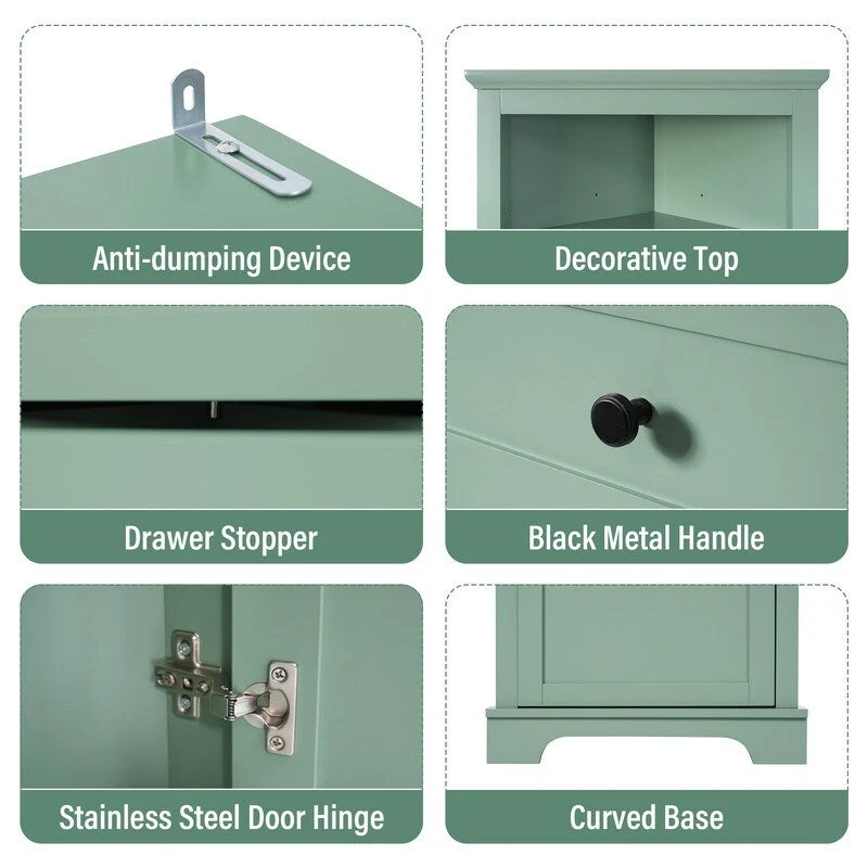 Triangle Tall Bathroom Cabinet with 3 Drawers and Adjustable Shelves