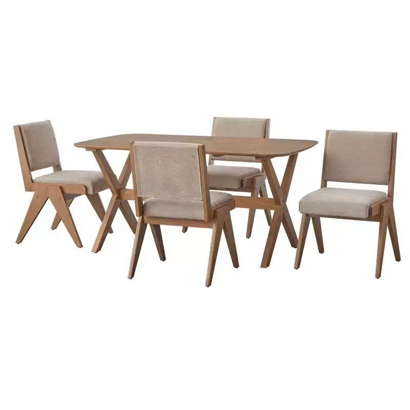 Lifestorey 5pc Baywood Mid Century Solid Wood Dining Set Light Oak/Beige