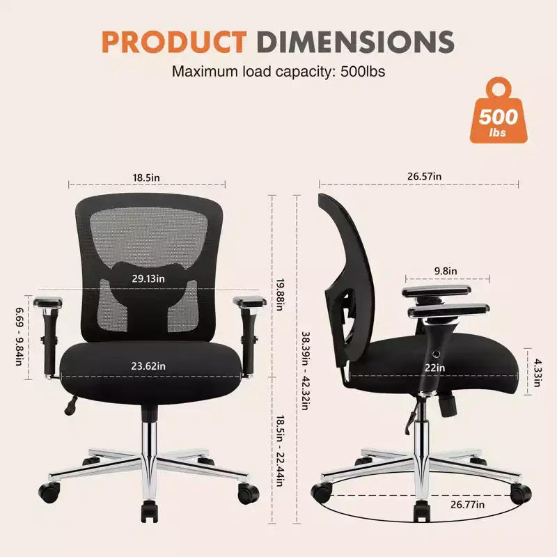 JIONJOY Wide Ergonomic Home Office Mesh Chair| Black