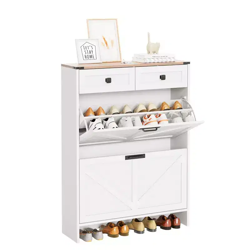 Slim Shoe Storage Cabinet with 2 Drawers and 2 Drawers Freestanding