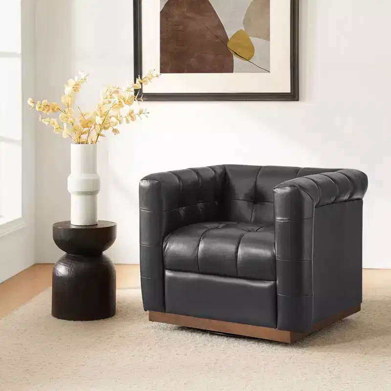 Frankie Modern Genuine Leather Swivel Club Chair| HULALA HOME