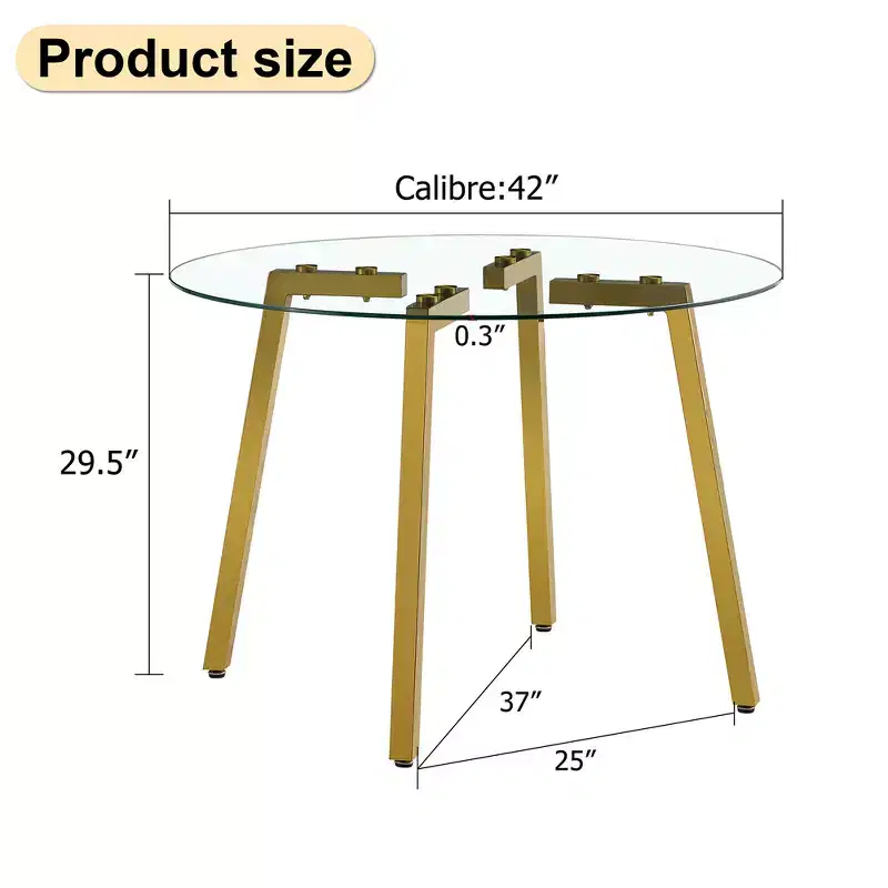 Coffee Table, Modern Minimalist Style Circular Transparent Tempered Glass Table, Tempered Glass Tabletop, Metal Table Legs, Golden