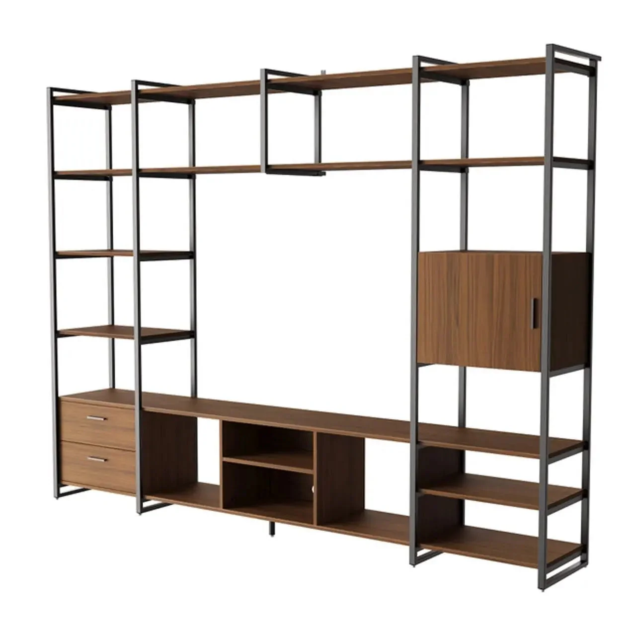 Modern TV Stand with Storage Cabinet and Book Shelves