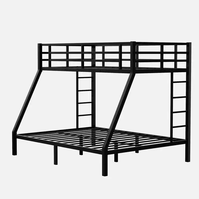 Bellemave Twin XL Over Queen Bunk Bed for Adults, Heavy Duty Metal Frame with 2 Ladders, Noise-Free Design, Black
