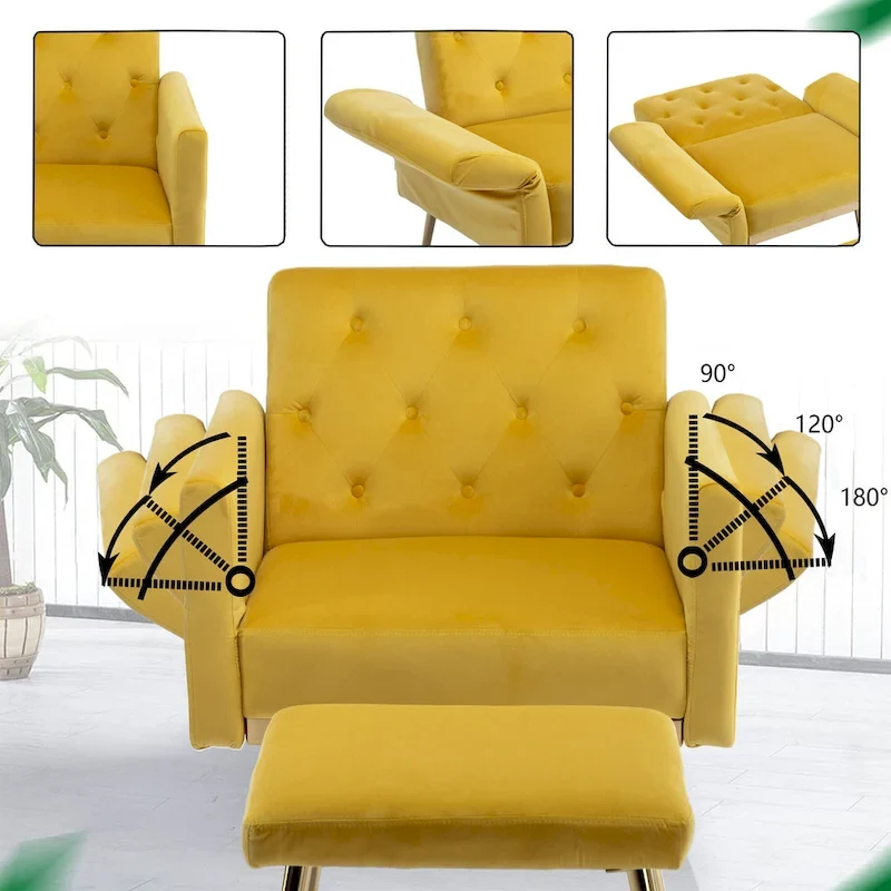 HOMEFUN Velvet Tufted Adjustable Armrests and Backrest Armchair with Ottoman