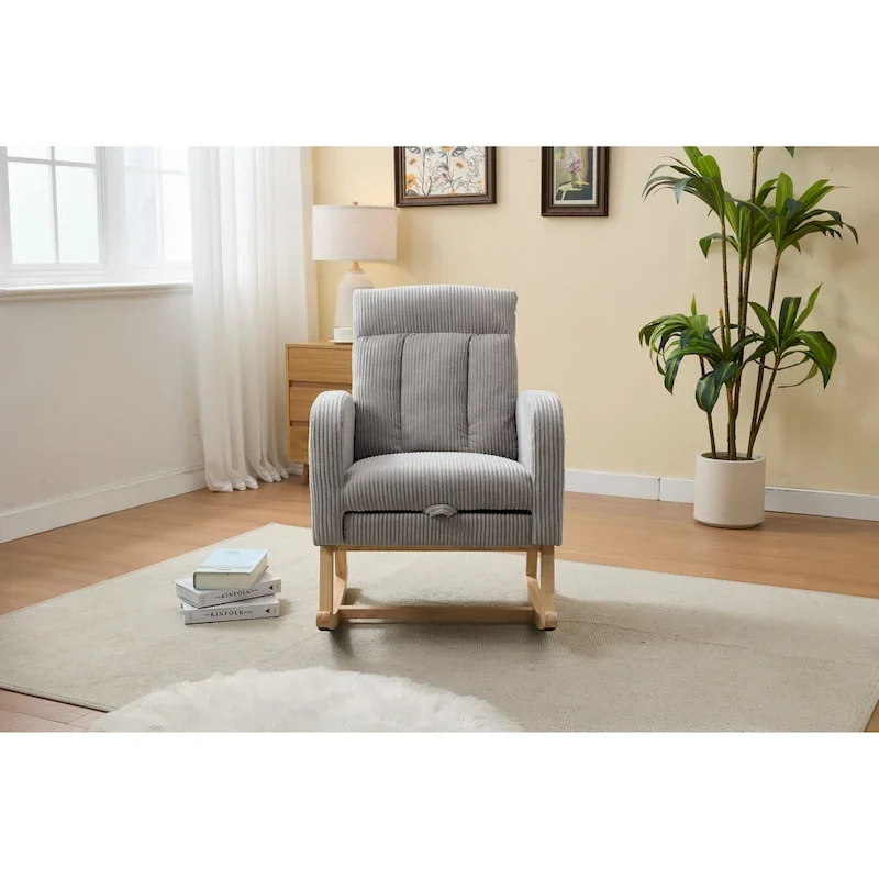 Upholstered Nursery Glider Rocker with Solid Wood Base