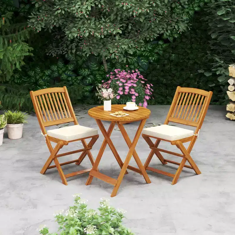 Costway Outdoor Folding Chairs Set of 4 Acacia Wood High-Back Chair with Seat Cushions Beige/Navy/Red