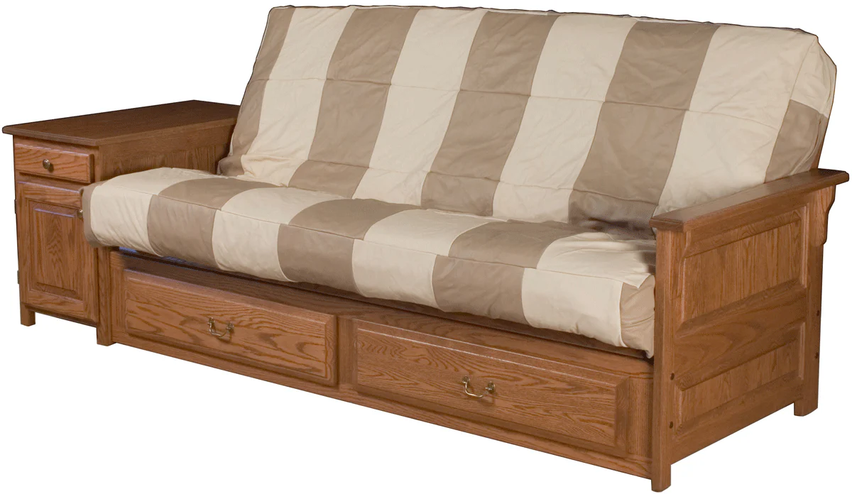 Solid Wood Full Size Futon Sofa with Dovetailed Storage Drawers