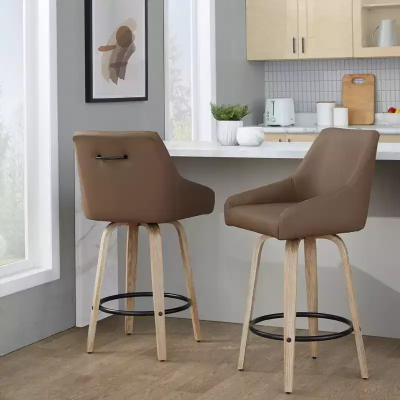 LumiSource Set of 2 Hannah Counter Height Barstools Whitewashed Wood