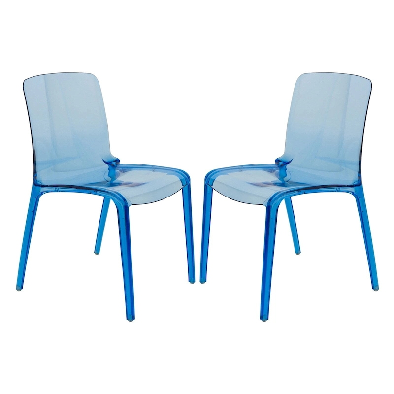 Stackable Acrylic Minimalist Plastic Dining Chair Modern Full Back Transparent Accent Side Chair for Kitchen Set of 2