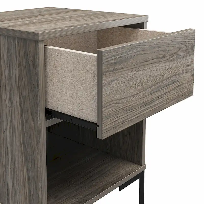 Rustic Nightstand with Open Shelf - Weathered Oak