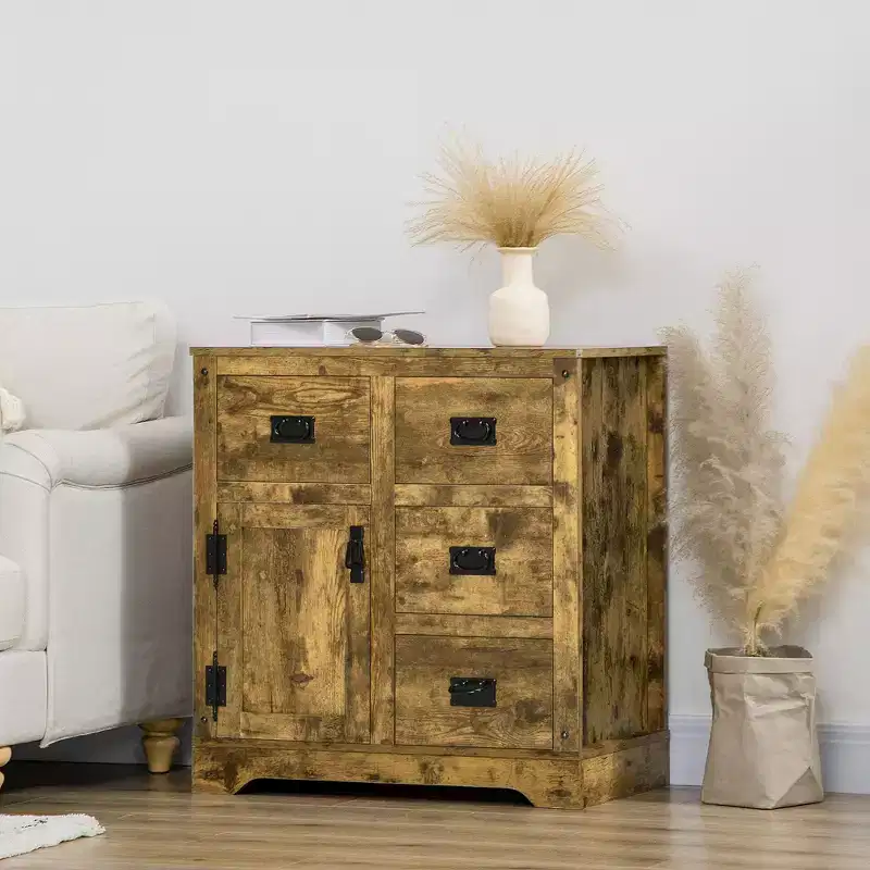 HOMCOM Storage Sideboard Cabinet with 4 Drawers and Cupboard, Brown