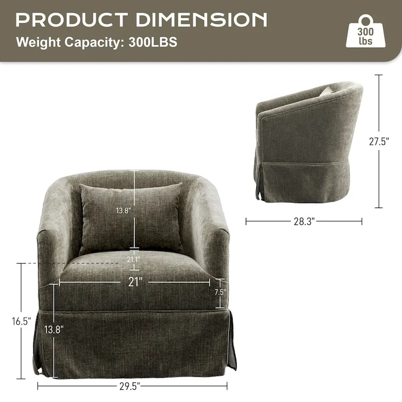 Ouyessir Set of 2 Swivel Barrel Chair 360 Degree Upholstered Accent Chair Fabric Armchair